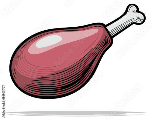 Cartoon meat drumstick with bone, isolated graphic illustration for food concepts and recipes