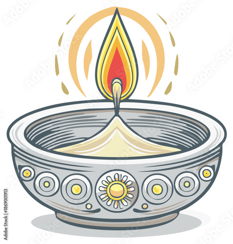 Traditional Diwali Oil Lamp Illustration Festive Light Celebrations Design Indian Festival Hindu Culture