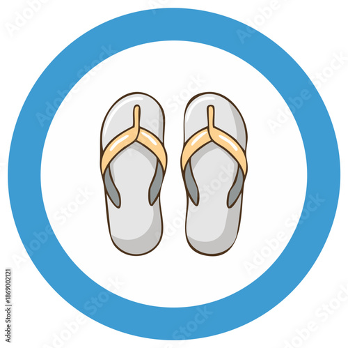 Simple cartoon beach sandals or flip flops icon in a blue circle