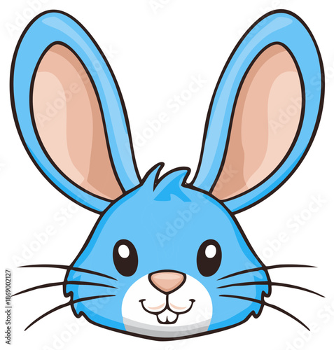 Cartoon Blue Bunny Rabbit Face with Big Ears and Whiskers