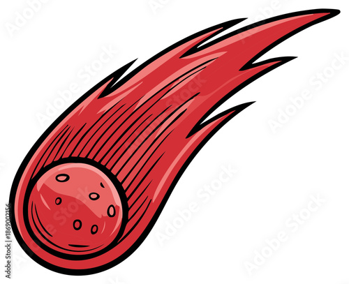 Red Cartoon Comet or Meteor Illustration Flying through Space with a Fiery Trail