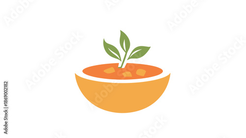 Orange Bowl with Green Leaves Inside.