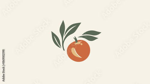 Orange Fruit with Leaves Illustration.