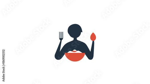 Silhouette of Person Holding Utensils and Bowl.