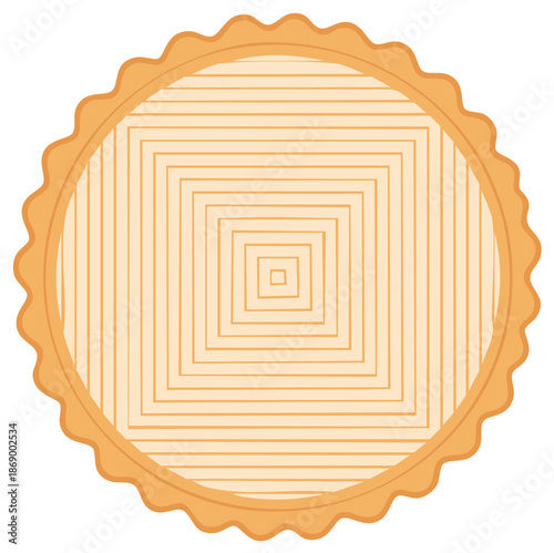 Round tart with decorative crust and geometric square design, beige shades, sweet treat