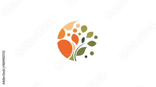 Stylized Tree Logo with Leaves and Circles.