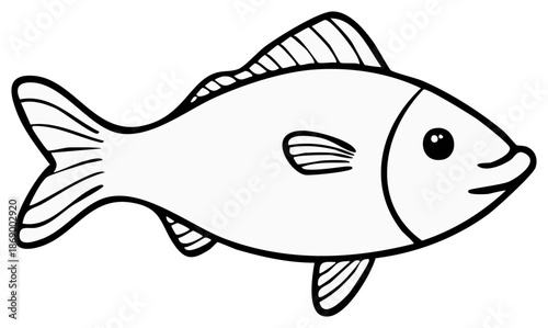 Simple outline drawing of a swimming fish with cartoonish features illustration