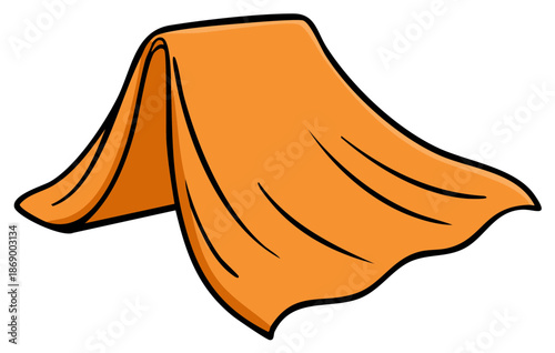 Stylized orange fabric cloth draped and flowing with bold black outlines