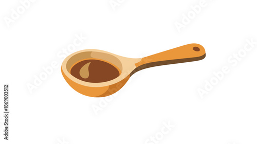 Wooden Spoon with Brown Liquid Inside.
