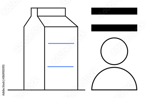 Milk carton paired with human icon and equal sign, symbolizing balance, equality, consumption, health, or rights. Ideal for nutrition, equality, sustainability packaging minimalism metaphor