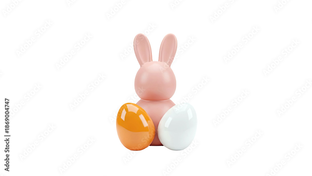 Fototapeta premium Pink Easter Bunny with Orange and White Eggs