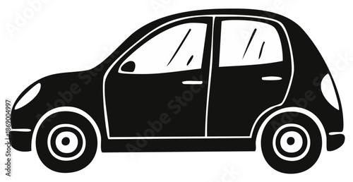 Simple Black Silhouette of a Compact Hatchback Car Facing Sideways