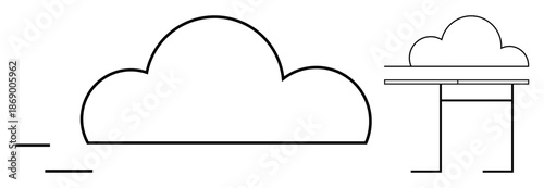 Cloud computing, technology, storage solutions, infrastructure, innovation, minimalism. Abstract outline of a cloud and structural lines. Cloud computing and technology concept