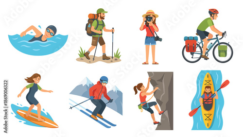 Outdoor Adventure Activities Illustrated: Hiking, Biking, Surfing, and More