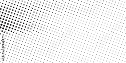 Dotted halftone gradient texture. Vanishing polka dot background. Repeating dots gradation pattern background. Black fading comic pop art overlay backdrop. Raster effect wallpaper. Vector halftone