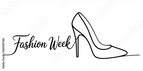 Continuous line art illustration of high heel shoe and 'fashion week' text Vector, illustration