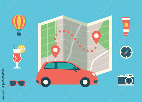 Road Trip Adventure and Travel Planning Stock Illustration