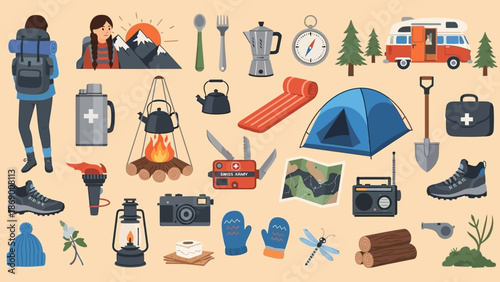 Camping and Hiking Essentials and Equipment.