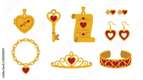 Romantic Jewelry and Accessories Set with Heart Motifs