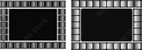 Premium collection of cinematic gold film strips and monochrome negative frames for professional movie production and photography layout design projects