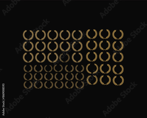 Large collection of golden laurel wreaths movie production icons and vintage cinema projectors for film award ceremonies and entertainment industry branding