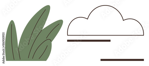 Nature, sustainability, simplicity, environmental awareness, organic farming, outdoor serenity. Abstract grass blades and cloud motif with minimalist lines. Nature and sustainability concept
