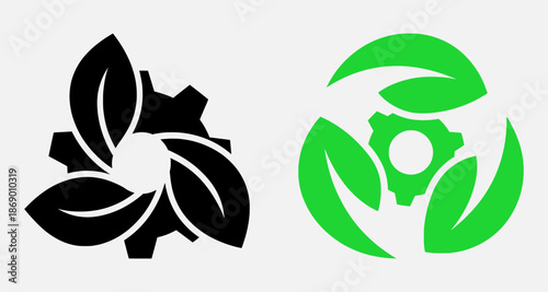 Stylized floral emblem with gear element in contrasting colors on a clean background
