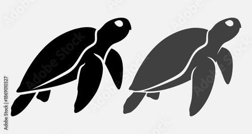 Two turtles swimming in the ocean, vector illustration, eps file, simple background, side view