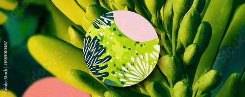 Colorful Abstract Design on Green Plant Background