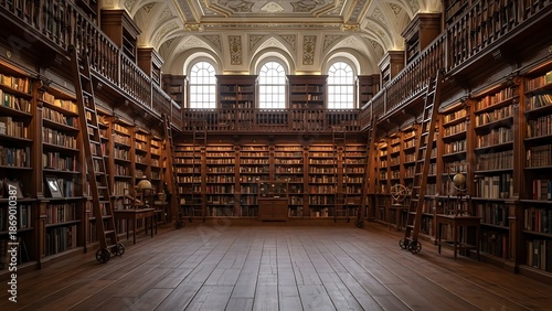 Wallpaper Mural Empty square room with Antique book Room. Classical wooden reading hall Torontodigital.ca