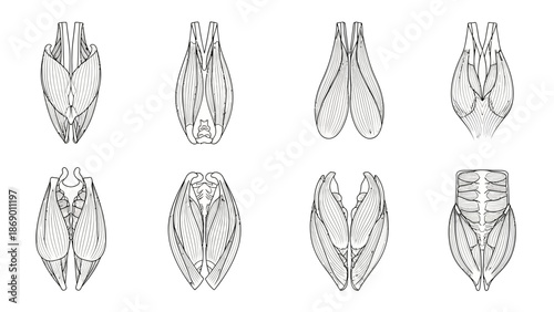 Artistic Anatomical Study Detailed Depiction of Human Muscle Structures in Various Positions