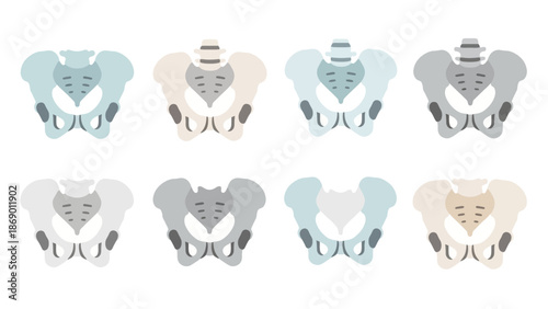 Diverse Pelvic Bone Illustrations in Various Colors, Perfect for Anatomy Education