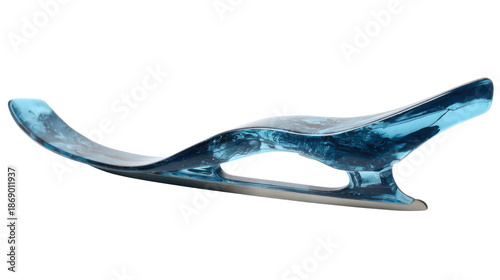 Futuristic ice skate concept with transparent blue crystal-like design representing speed, innovation, and winter sports