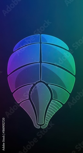 Stylized segmented alien lifeform emblem glows with vibrant gradient colors against a dark backdrop