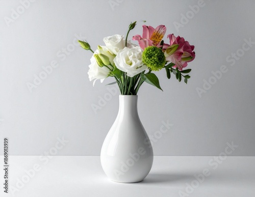 Wallpaper Mural Aesthetic Minimalist Empty Podium - White Vase with Floral Bouquet Still Life Torontodigital.ca