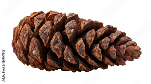 Pinecone with texture details on transparent background, showing natural brown scales and seeds of a coniferous tree