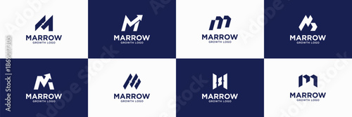 Growth financial logo design template. letter M arrow logo inspiration.