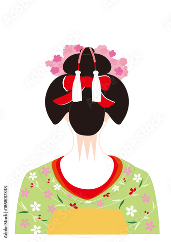 舞妓 後ろ姿 ベクター イラスト 桜