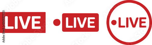 Red Live Stream Icons Set. Broadcasting Status Badges with Recording Dot Vector Illustration.