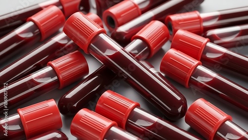 Blood Samples in Red Tubes for Medical Testing
