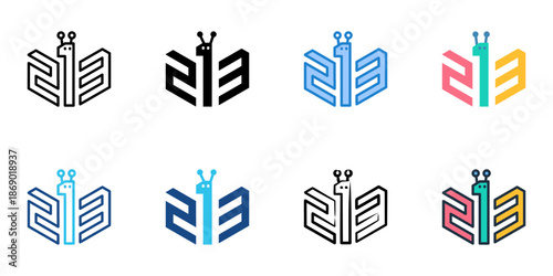 Numbers icons set multiple style collection. Editable stroke 
