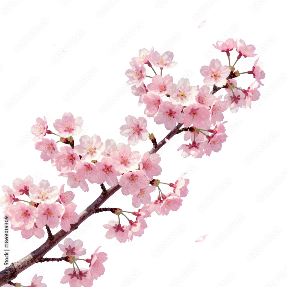 Naklejka premium Blooming pink cherry blossom branch with delicate flowers