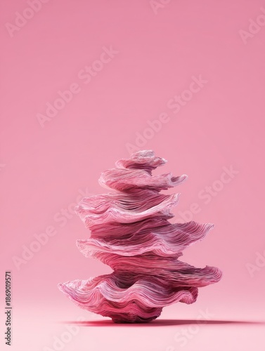 Abstract Pink Sculpture with Flowing Wave Patterns