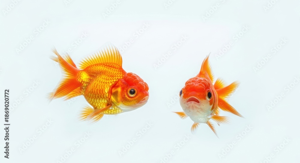 Fototapeta premium Two goldfish swimming in an aquarium. The aquatic concept of pets and water.