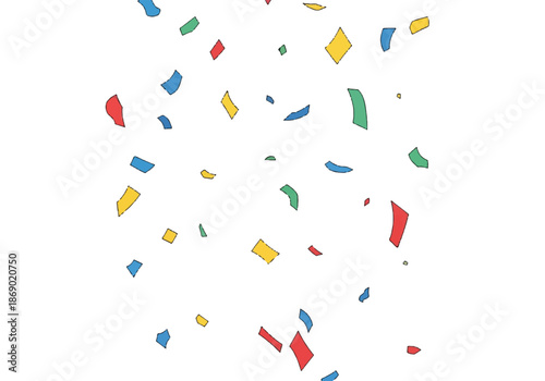 Colorful confetti scattering across a white background for festive design and celebration decor.