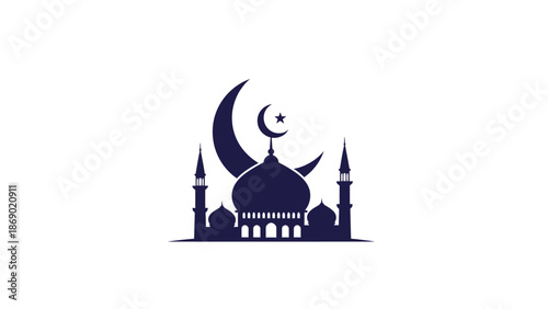 Islamic mosque with crescent moon and star, a silhouette of a beautiful mosque, symbolizing faith and culture