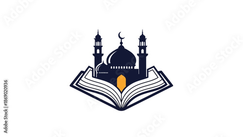 Islamic Mosque Icon on an Open Book, Symbolizing Knowledge and Faith