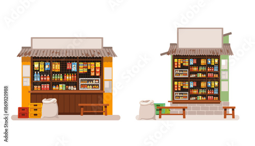 Traditional Local Authentic Filipino Sari-Sari Store Vector Set - Pinoy Neighborhood Convenience Store Illustration