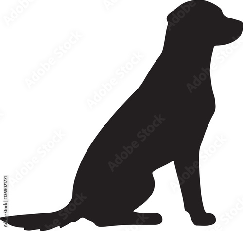 black silhouette of a dog sitting  and seeing on its left side in a cute way