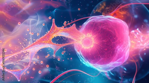 Bioluminescent Cell Approaching Translucent Egg Structure Symbolizing Fertilization Process